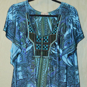 Live and Let Live Blue Paisley Flutter Sleeve Top